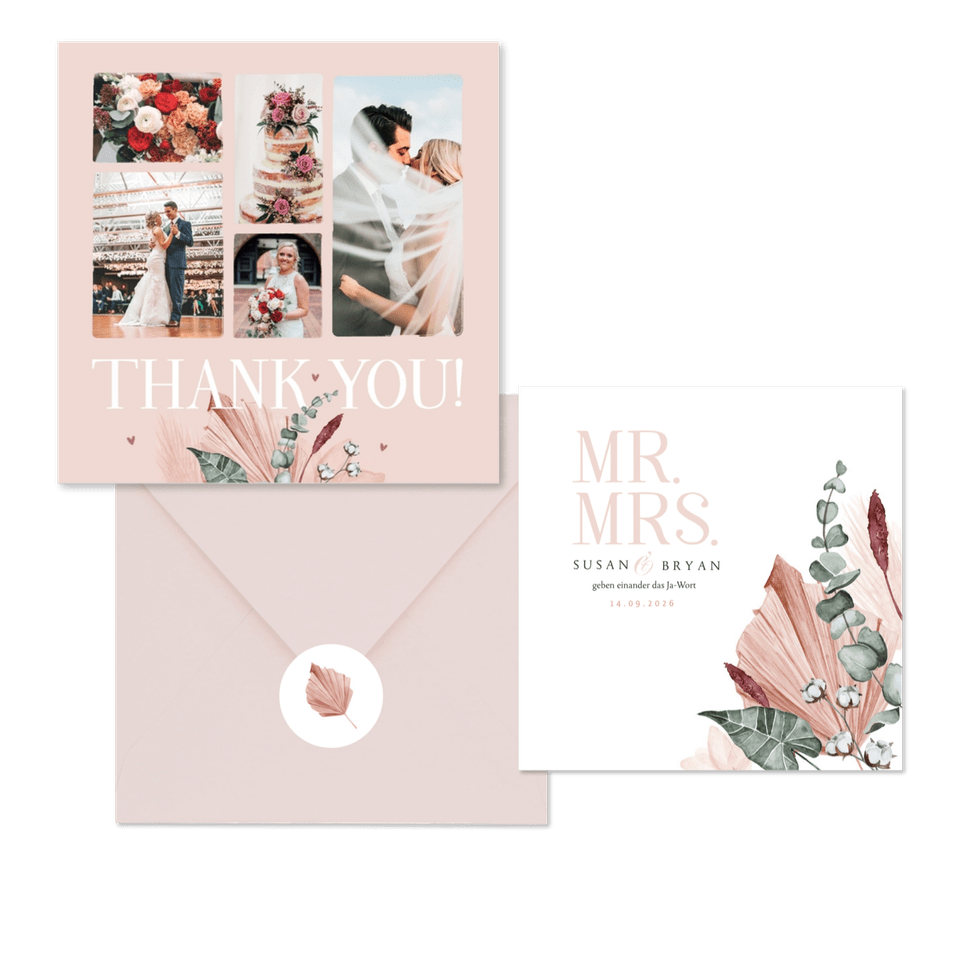 Hochzeitskartenset stilvolle Trockenblumen