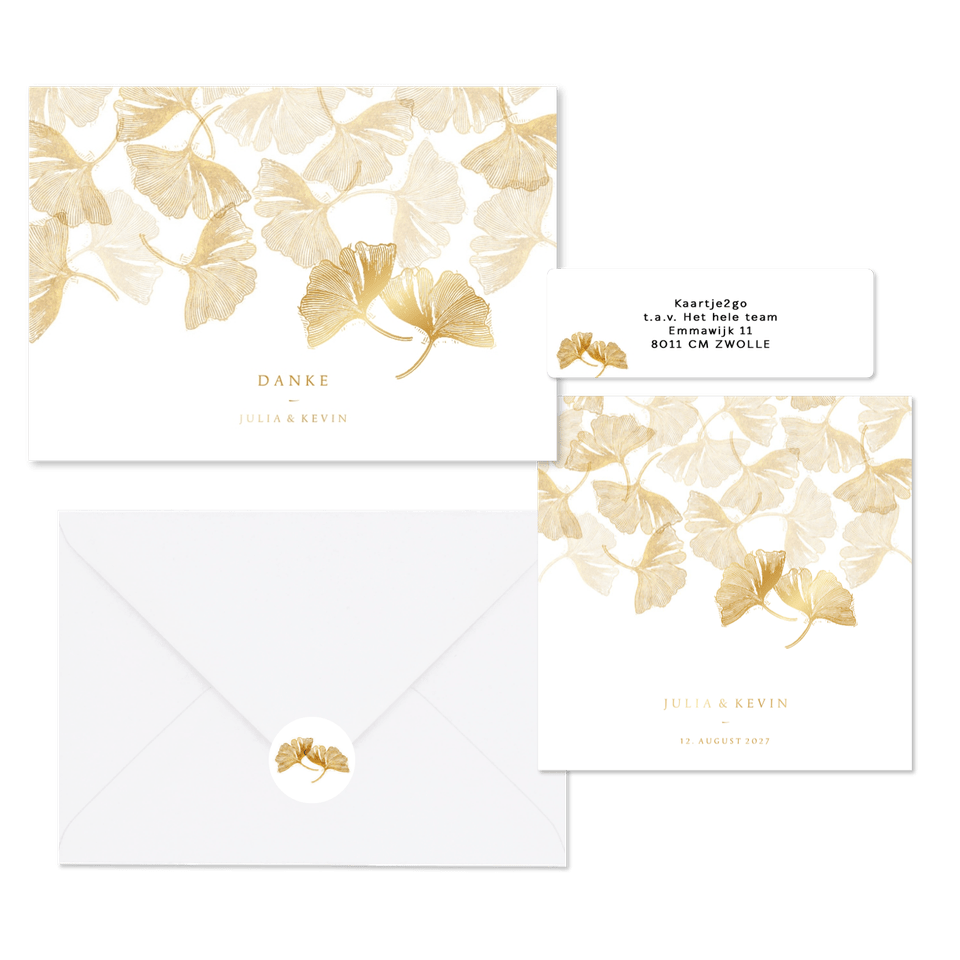 Hochzeitskartenset goldener Gingko Stempel