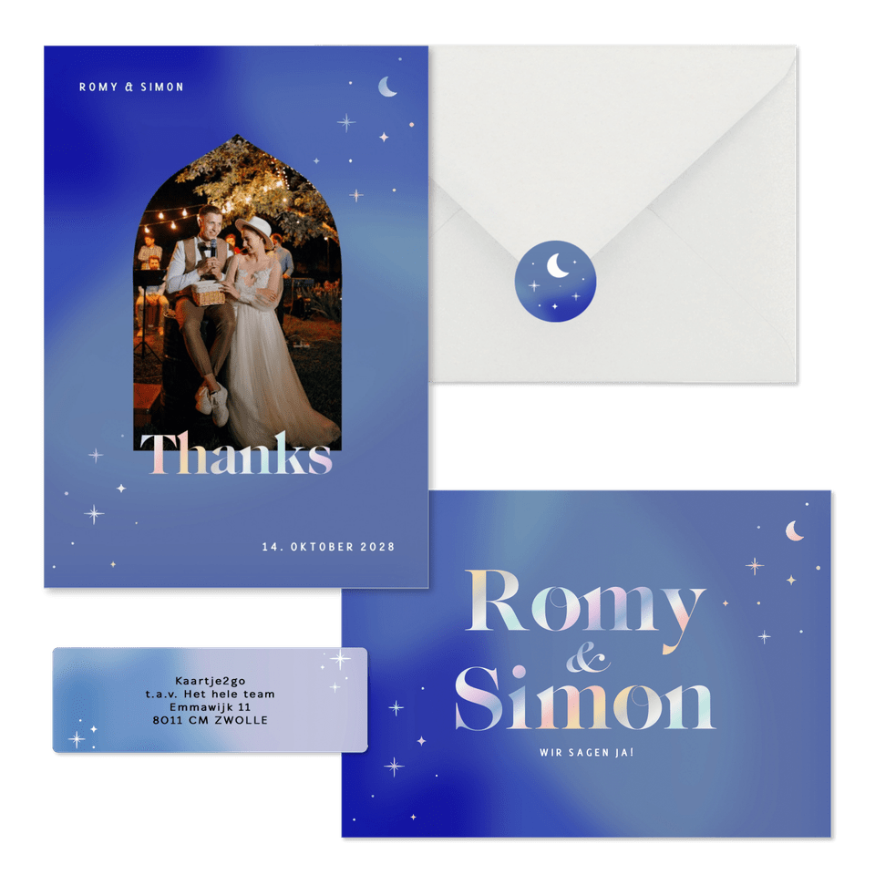 Hochzeitskartenset holografische Sterne 