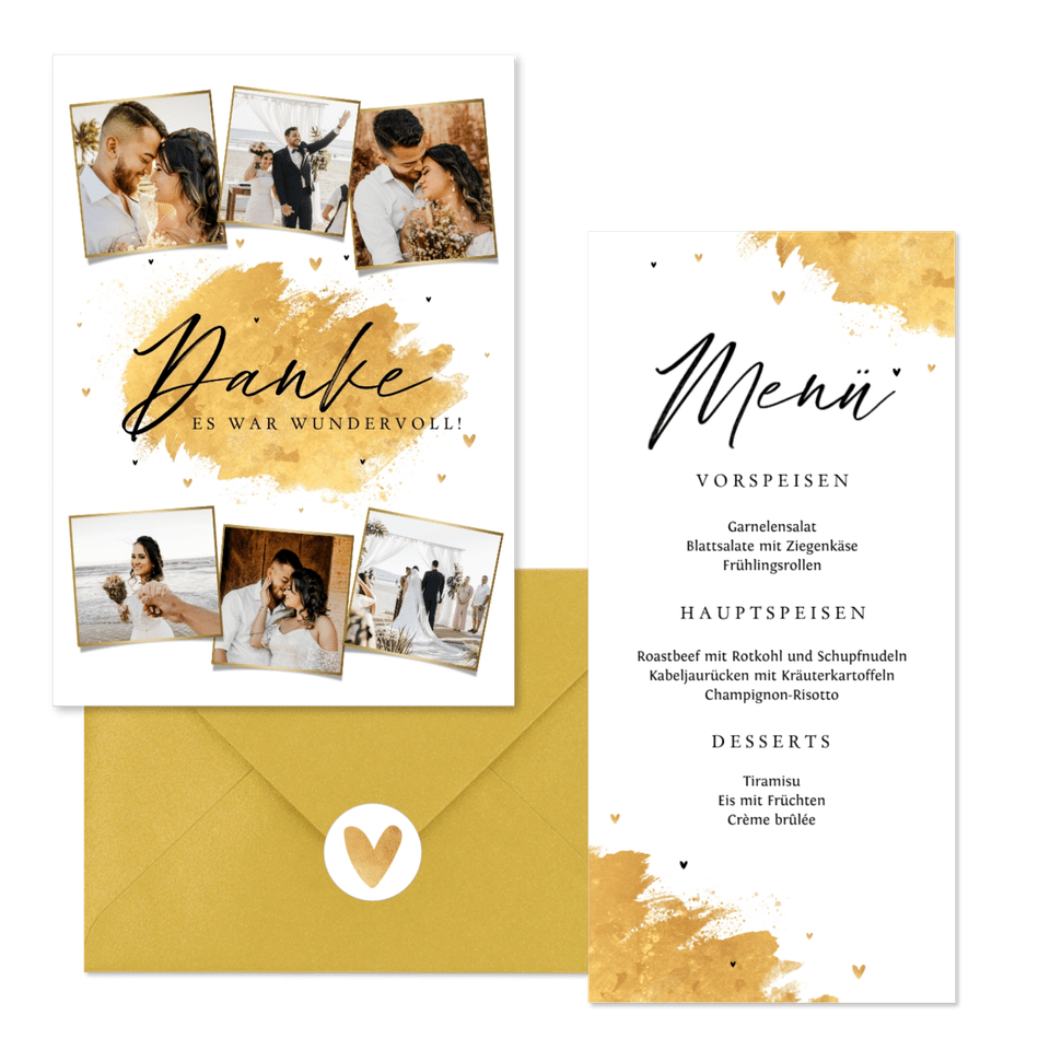 Hochzeitskartenset Pinselstrich Goldlook