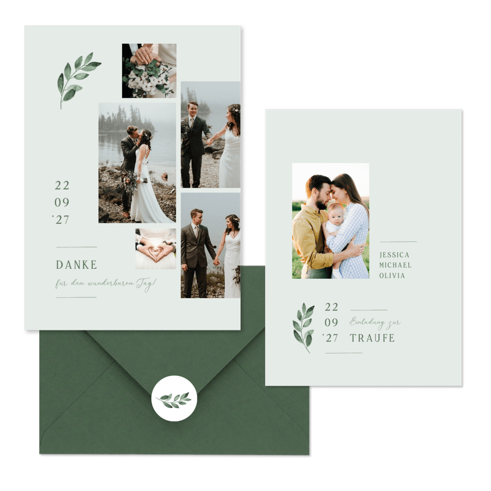 Hochzeitskartenset einfacher grüner Zweig