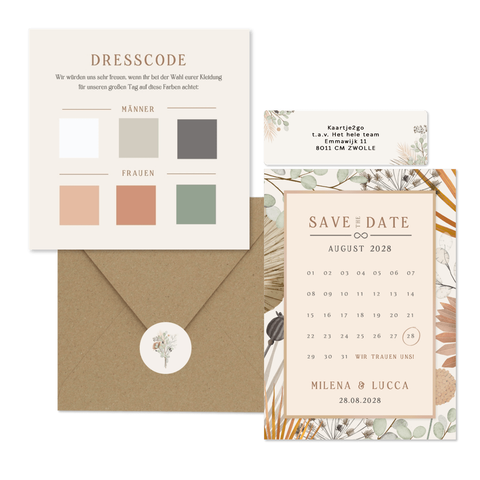 Hochzeitskartenset Trockenblumen und Gräser