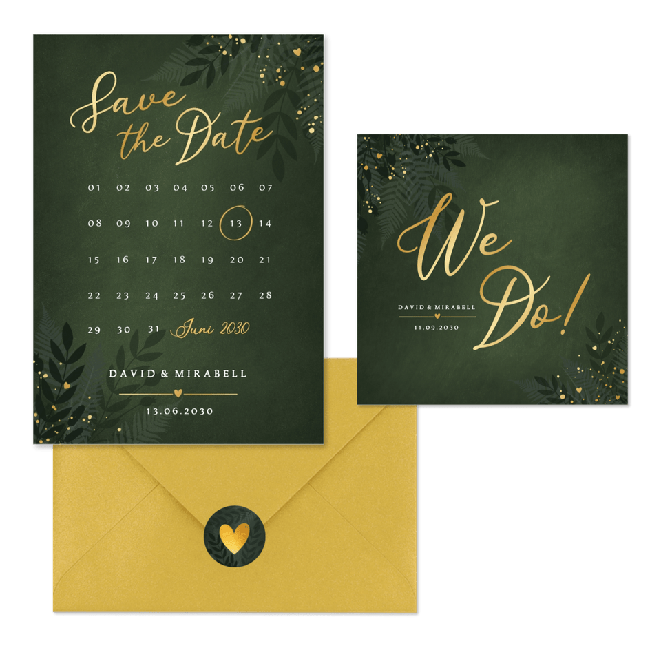 Hochzeit - Dunkelgrün Zweige und Goldsprenkel