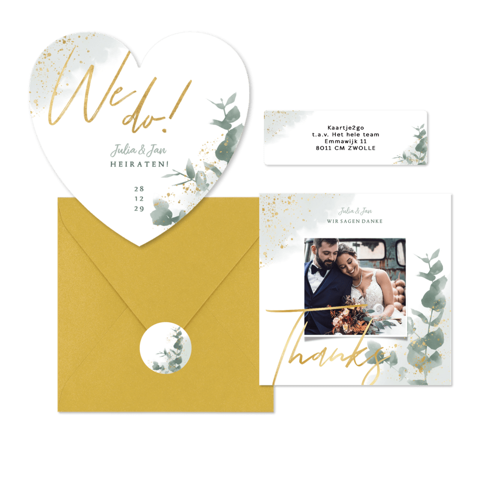 Hochzeitskarten Pastellgrün botanisch mit Eukalyptus