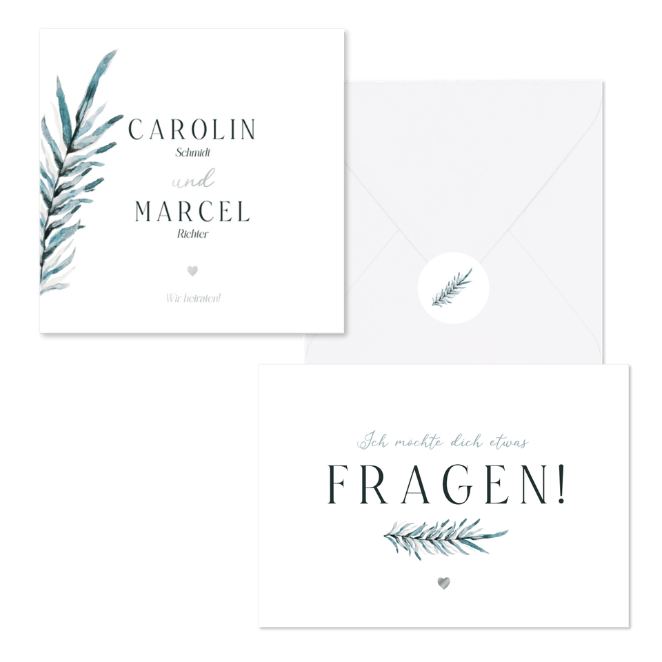 Hochzeitskartenset blaugrüner Zweig