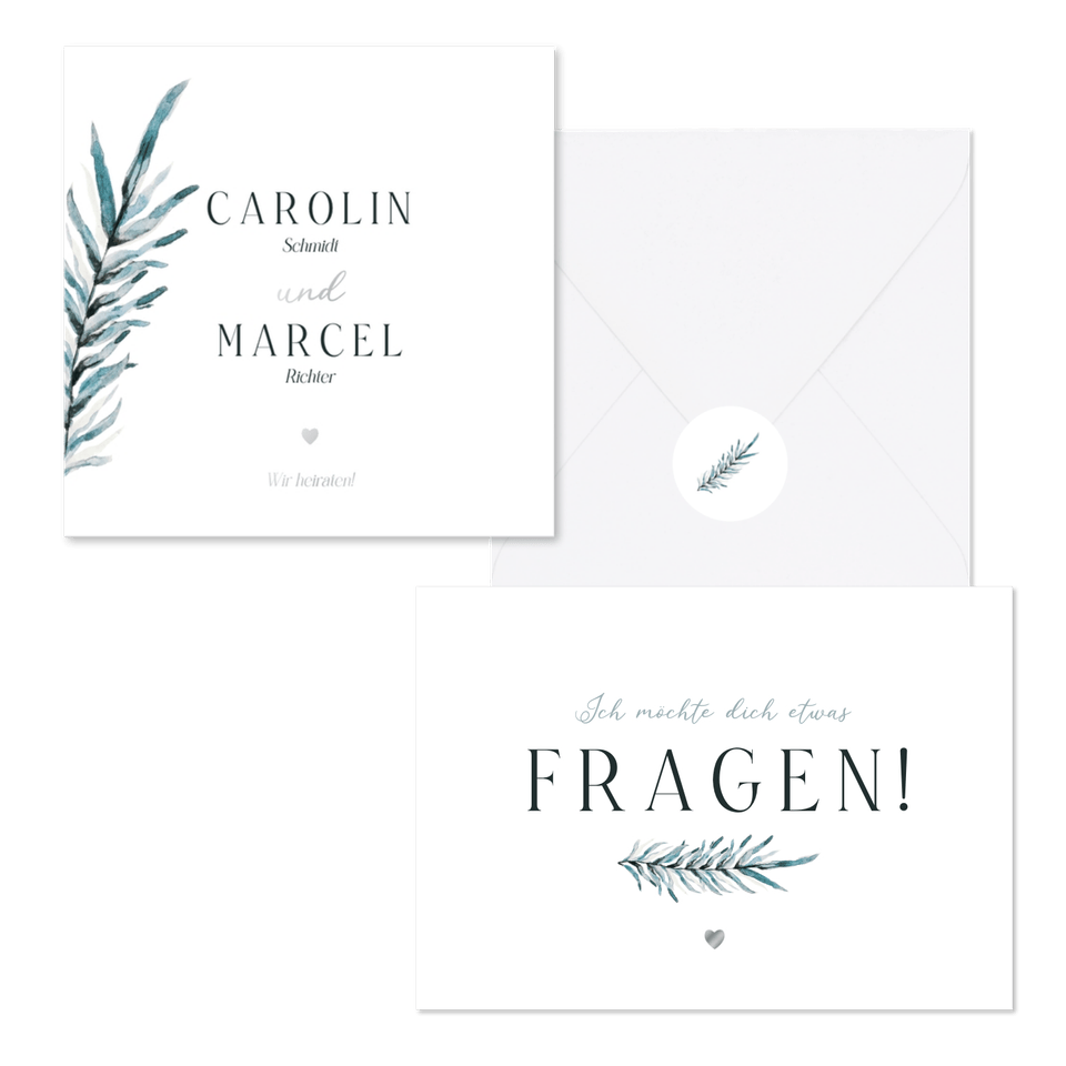 Hochzeitskartenset blaugrüner Zweig