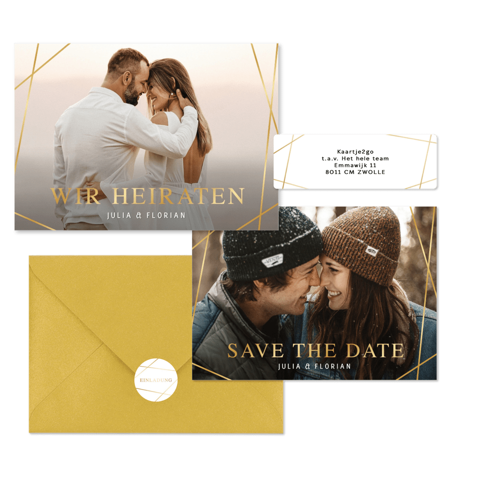 Hochzeitskartenset goldene grafische Linien