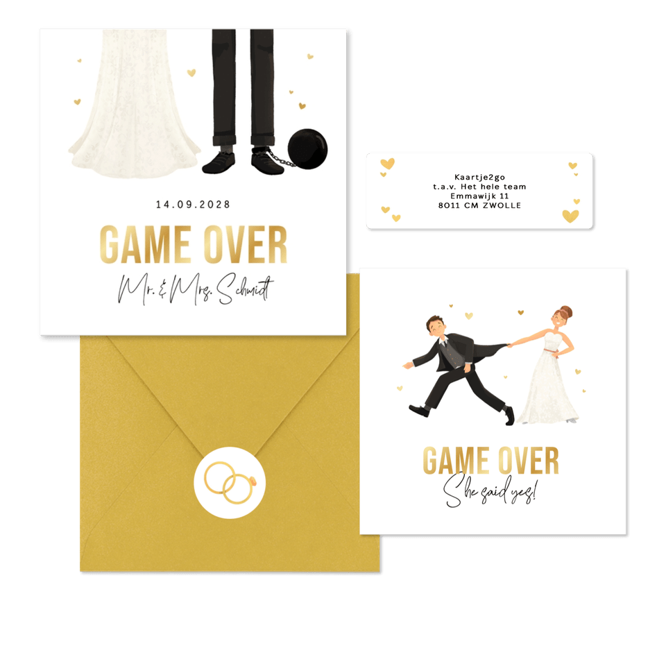 Hochzeitskartenset lustige Illustration 'Game over'
