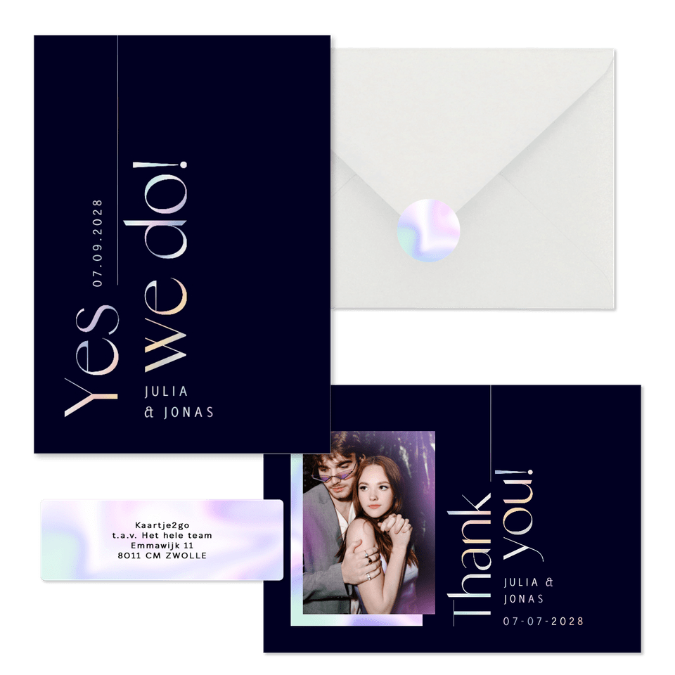 Hochzeitskarten modernes Set mit Holo-Schrift & Mr. & Mrs.