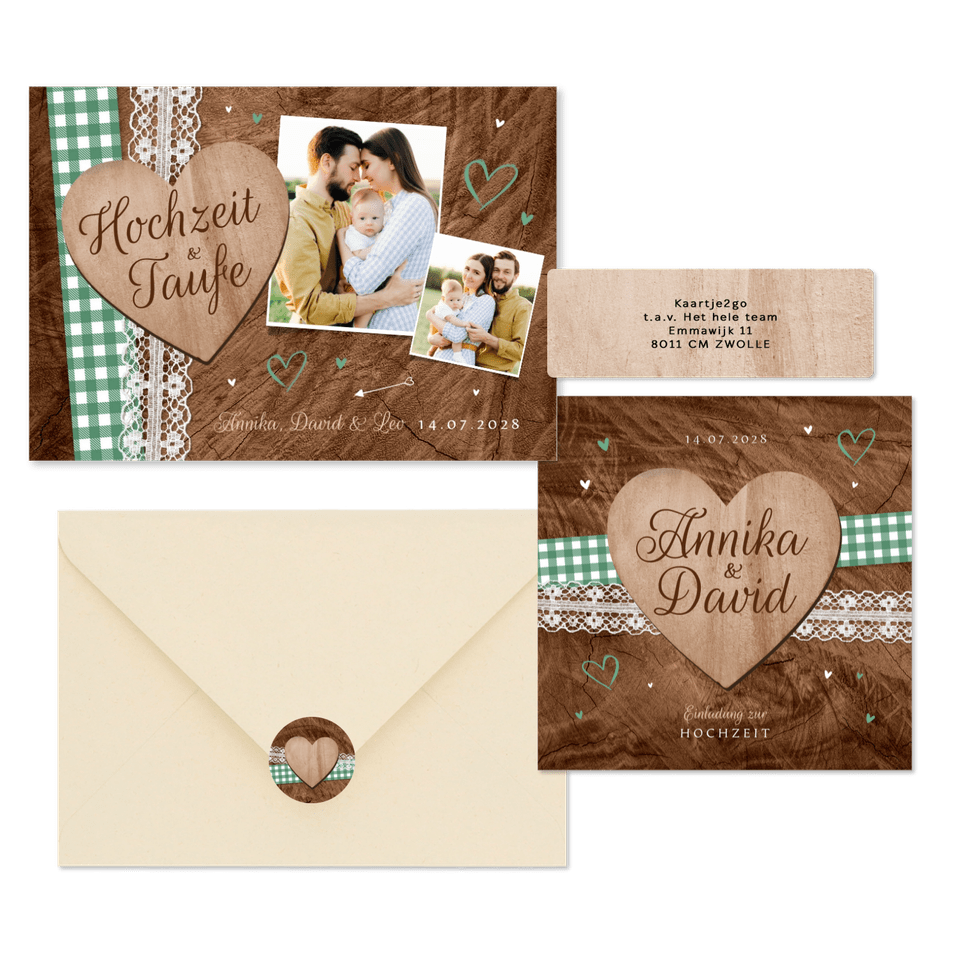 Hochzeitskartenset Trachtenlook auf Holz