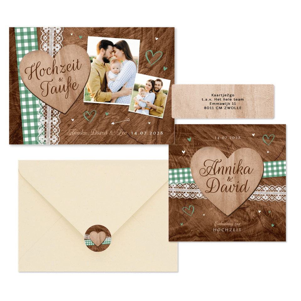 Hochzeitskartenset Trachtenlook auf Holz