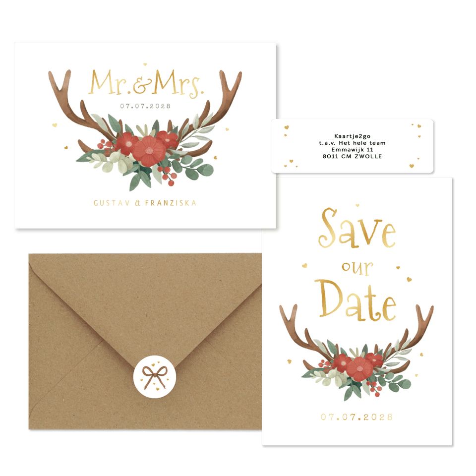 Hochzeitskartenset Blumen & Geweih