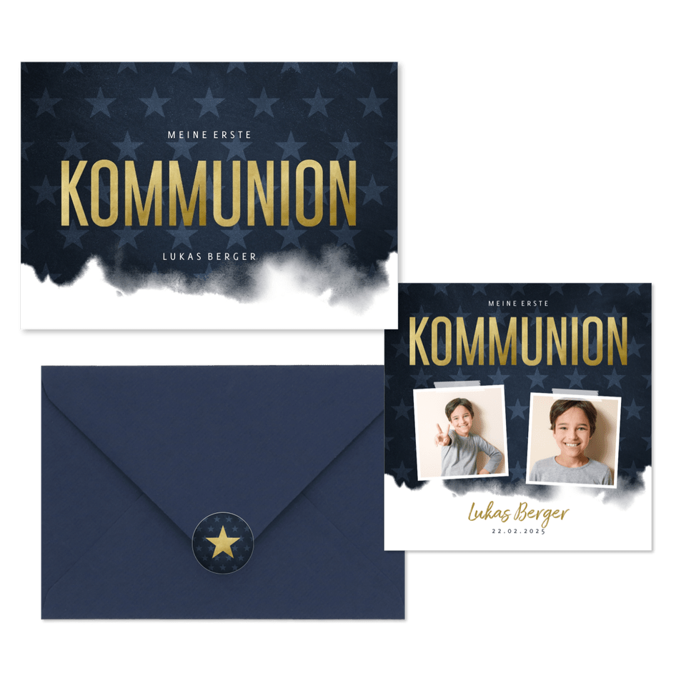 Kommunion - Wasserfarbe und Sterne