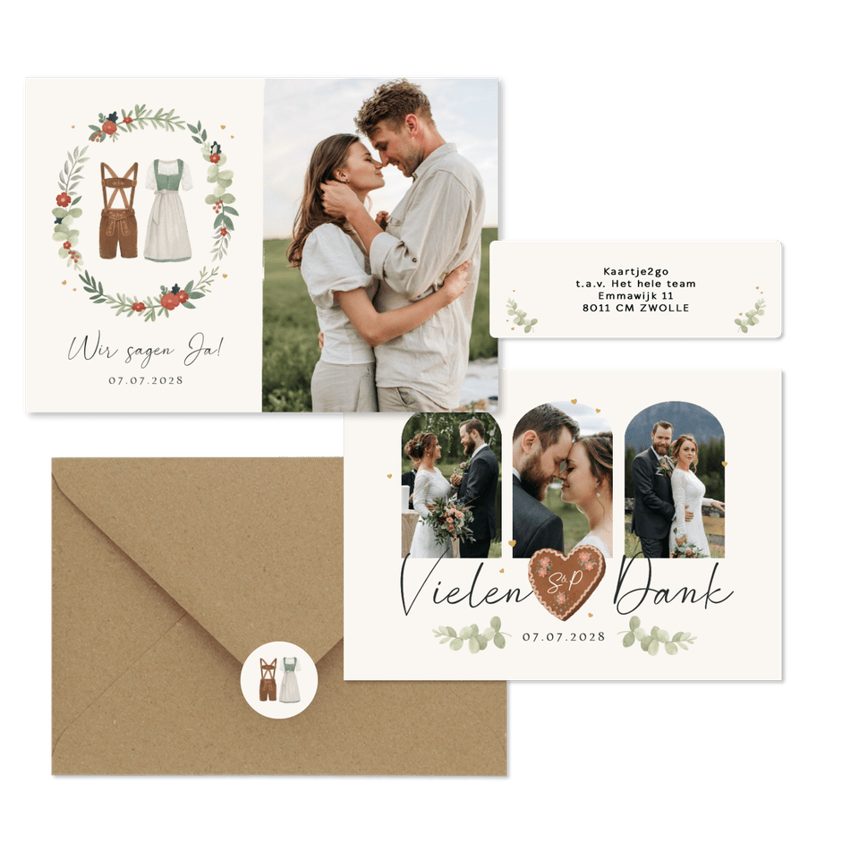 Hochzeitskartenset Dirndl & Lederhose