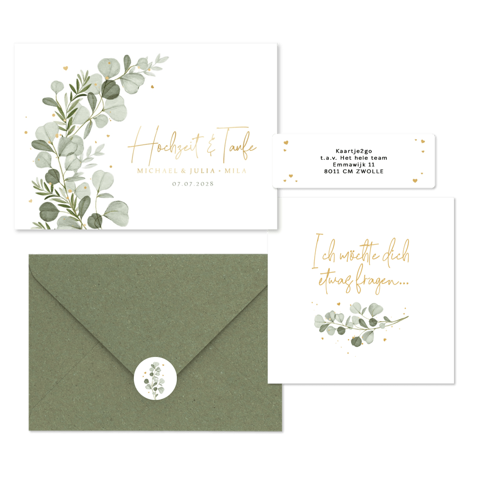 Hochzeitskartenset Aquarellzweige Eukalyptus