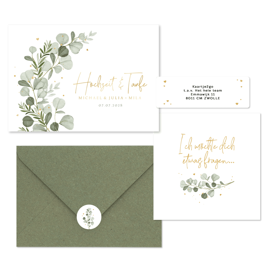 Hochzeitskartenset Aquarellzweige Eukalyptus