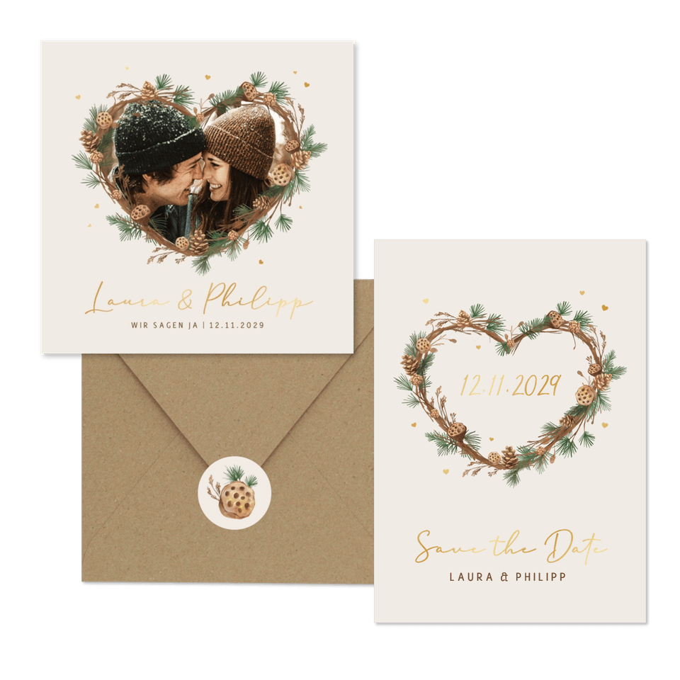 Hochzeit - Tannenzweige Herz Rahmen zur Winterhochzeit