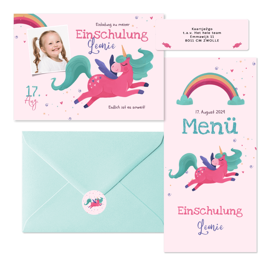 Einschulung - Pinkes Einhorn & Regenbogen