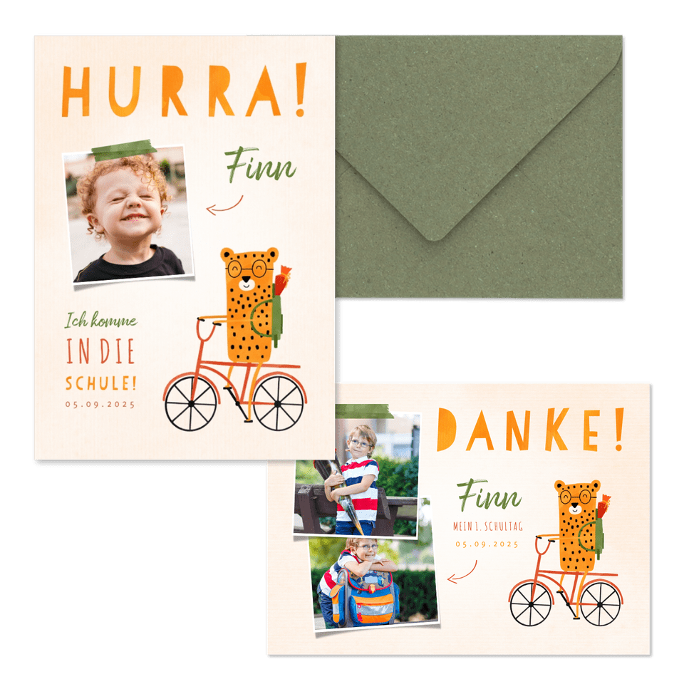 Einschulung - Leopard mit Fahrrad J