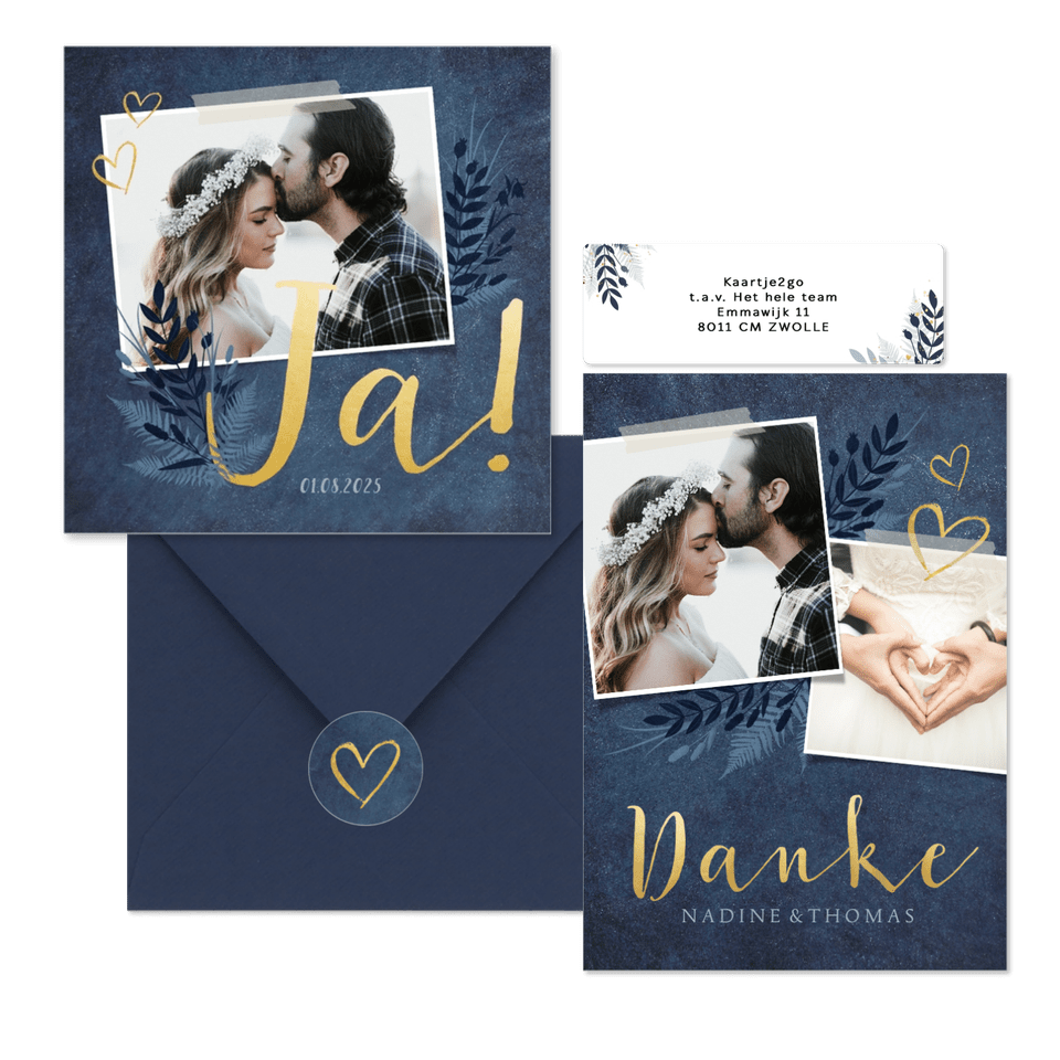 Hochzeitskartenset dunkelblaue Botanik