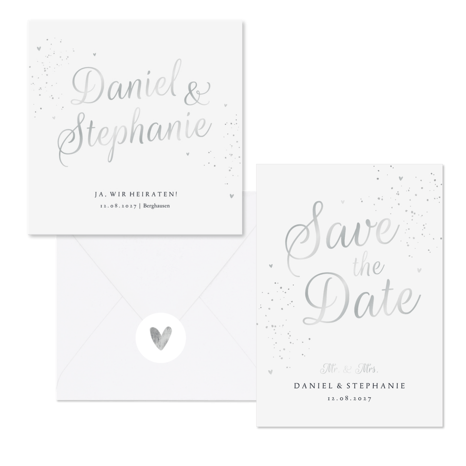 Hochzeitskartenset Silberschrift