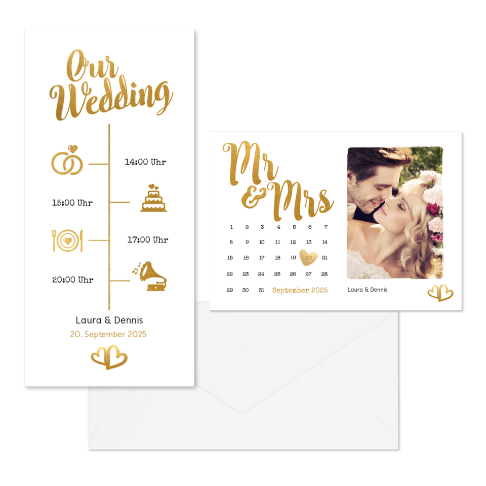 Hochzeitskartenset goldenes Handlettering