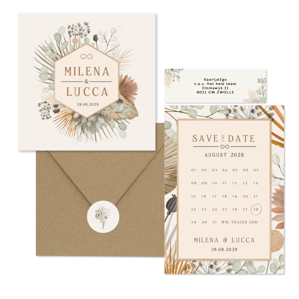 Hochzeitskartenset Trockenblumen und Gräser
