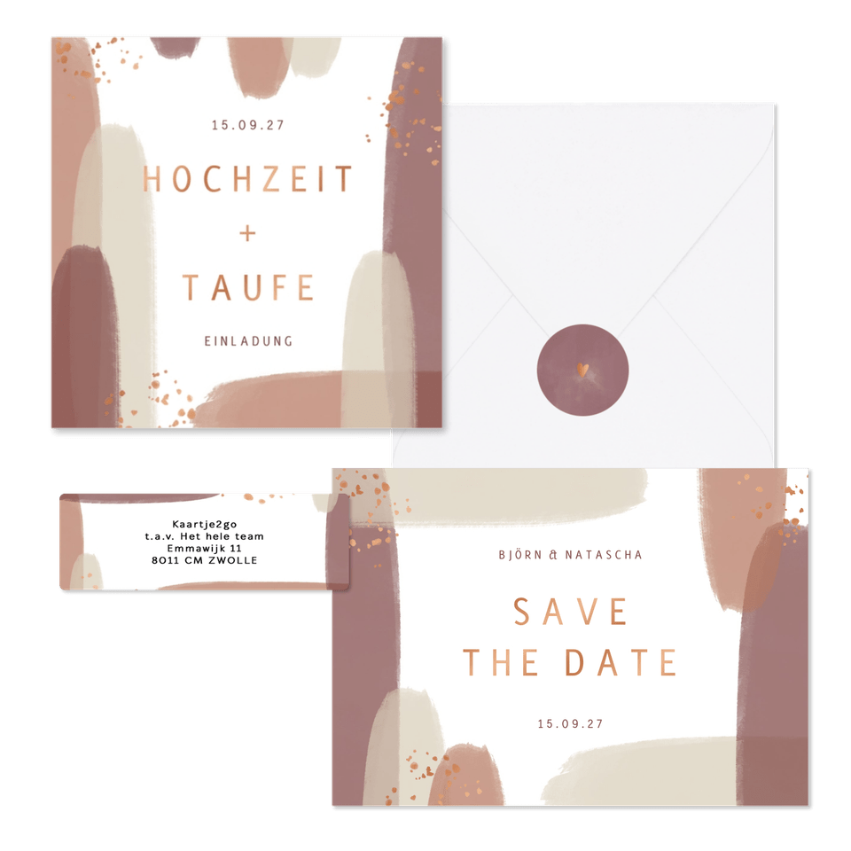 Hochzeitskartenset Kupfer Pinselstriche 