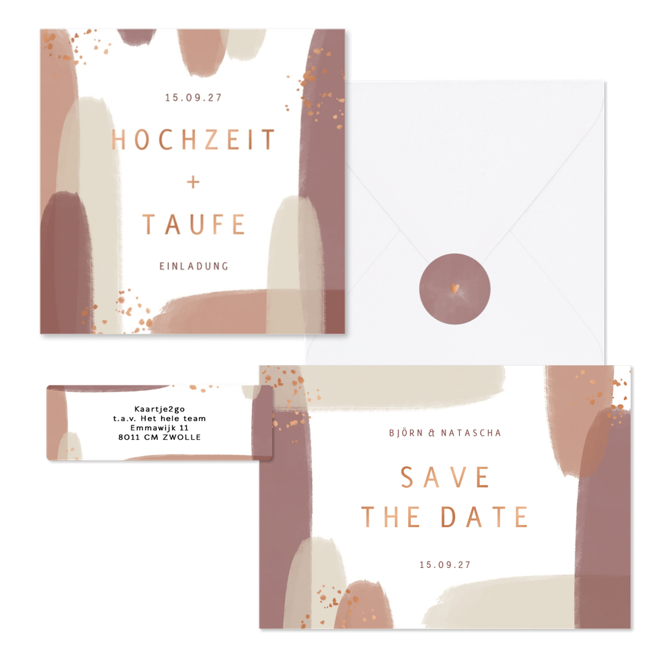 Hochzeitskartenset Kupfer Pinselstriche 