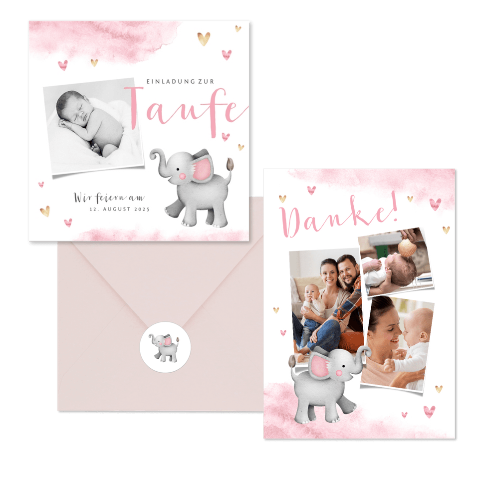 Taufe - Elefant Aquarell rosa