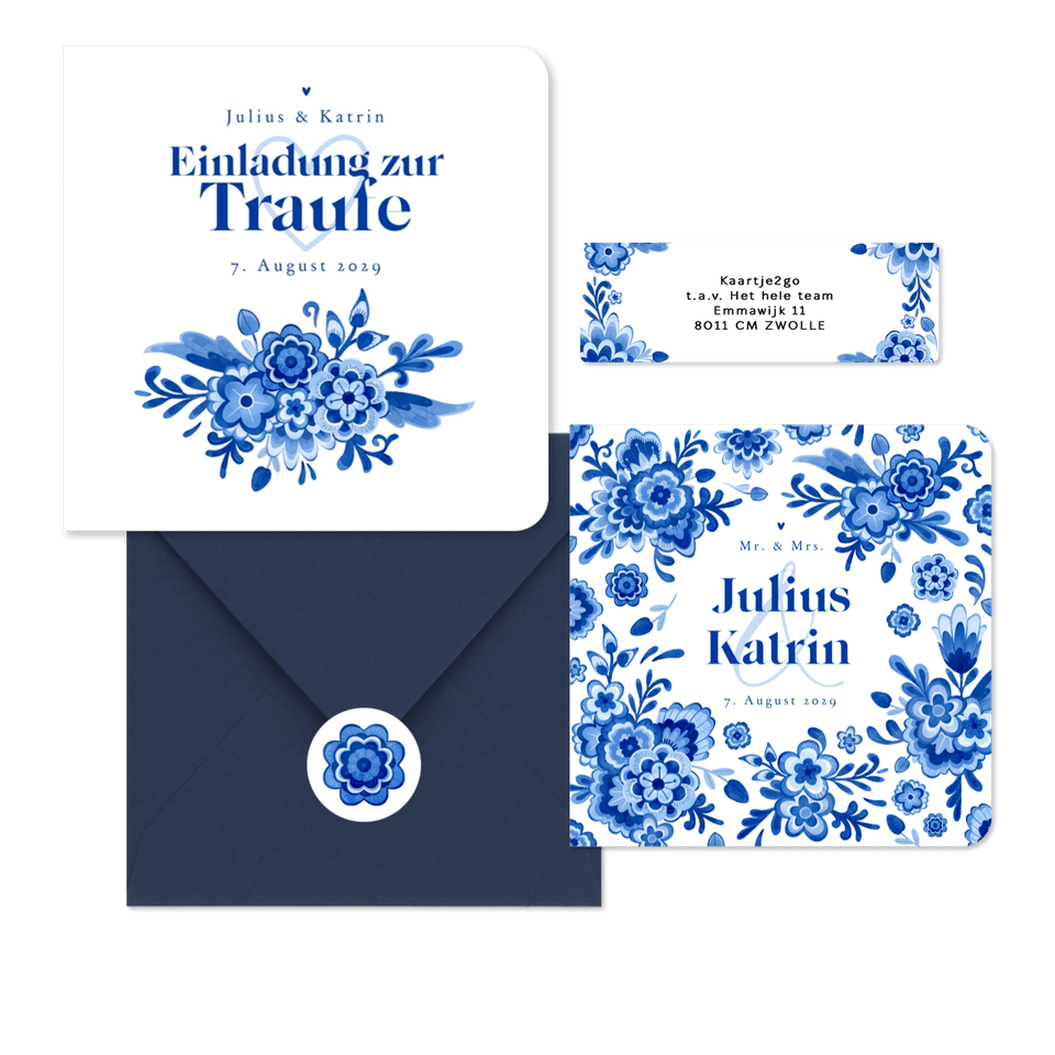 Hochzeitskartenset in Delfter Blau