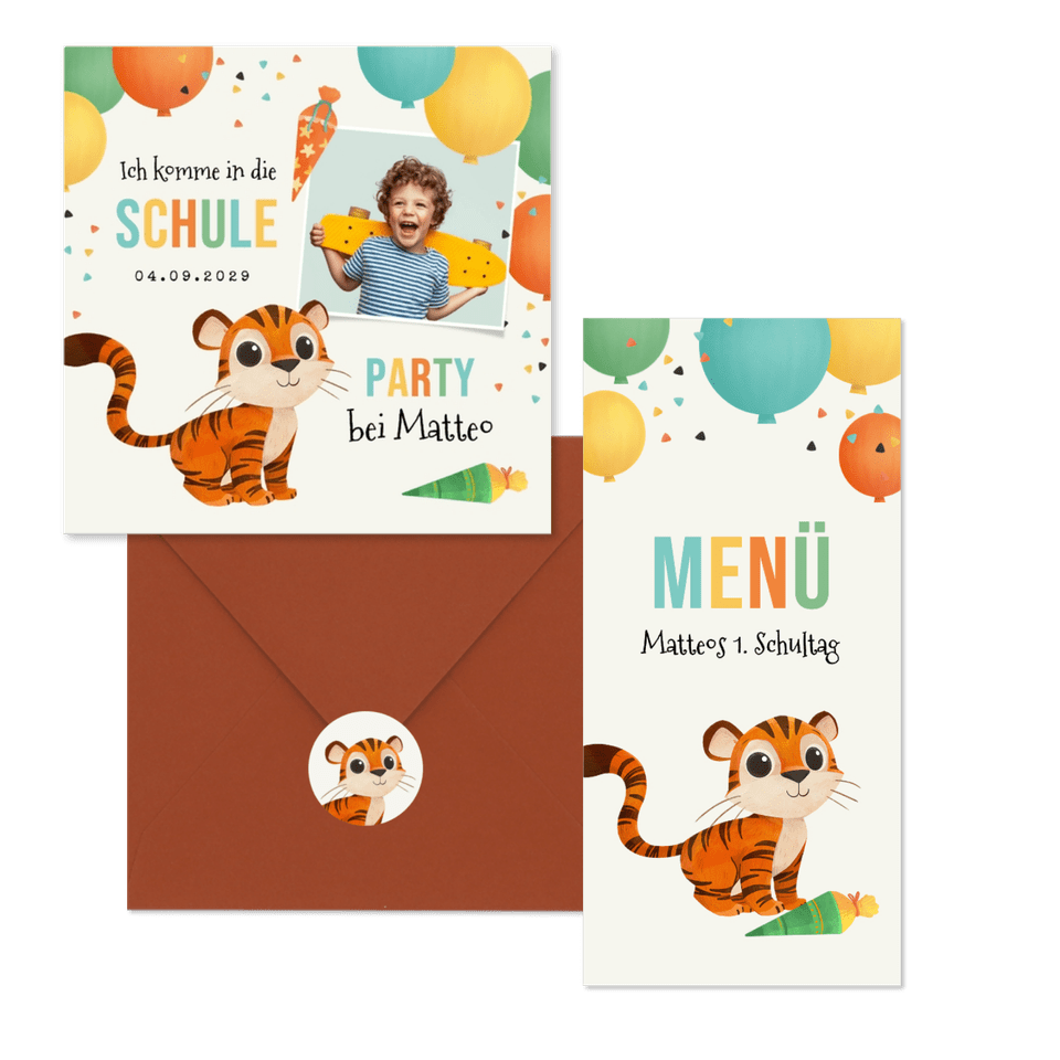 Tiger und bunte Luftballons L