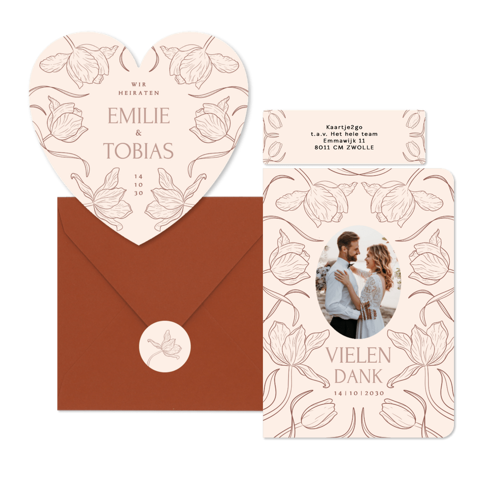 Hochzeit - Tulpen Linienzeichnung auf Beige