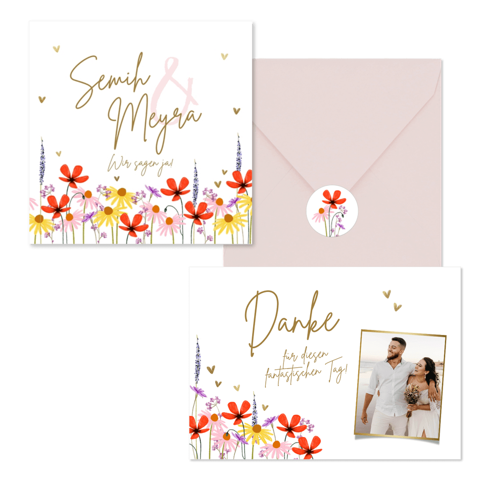 Hochzeitskartenset bunte Blumenwiese