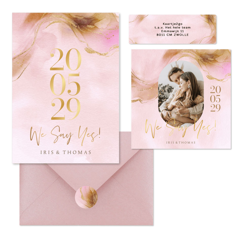 Hochzeitskartenset Bohemian Aquarell in Rosegold 