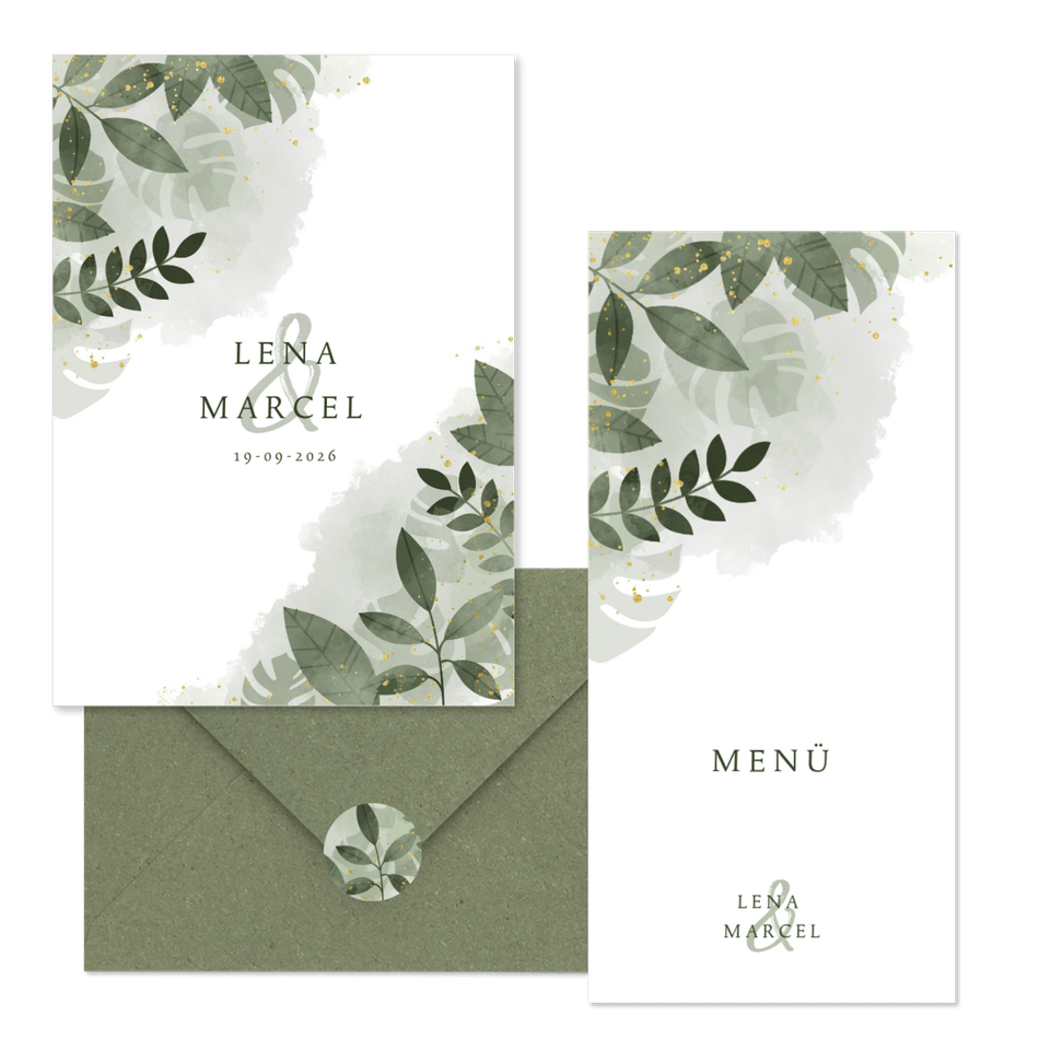 Hochzeitskartenset grüne Zweige in Wasserfarbe