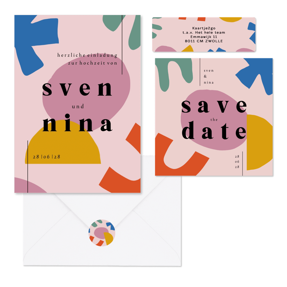 Hochzeitskartenset Modern Art in bunt