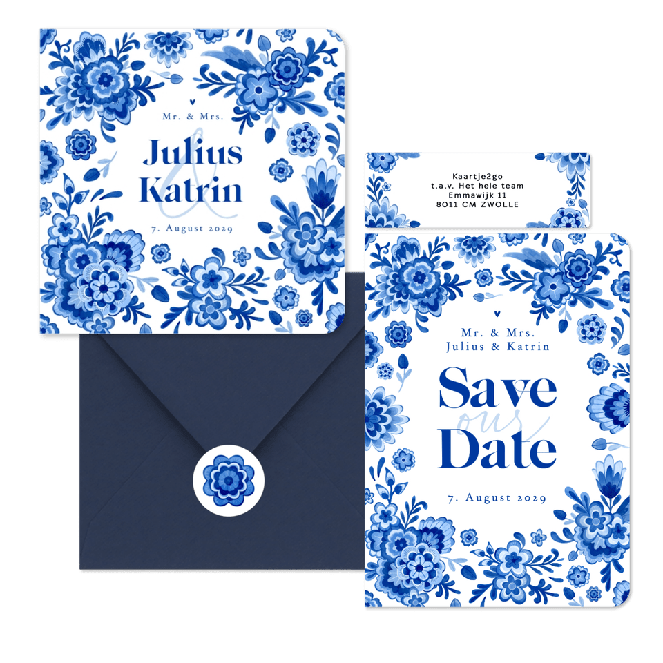 Hochzeitskartenset in Delfter Blau