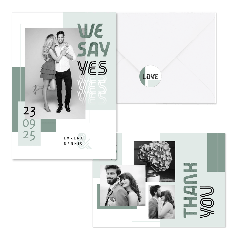 Hochzeitskartenset grafisches Design in Grün