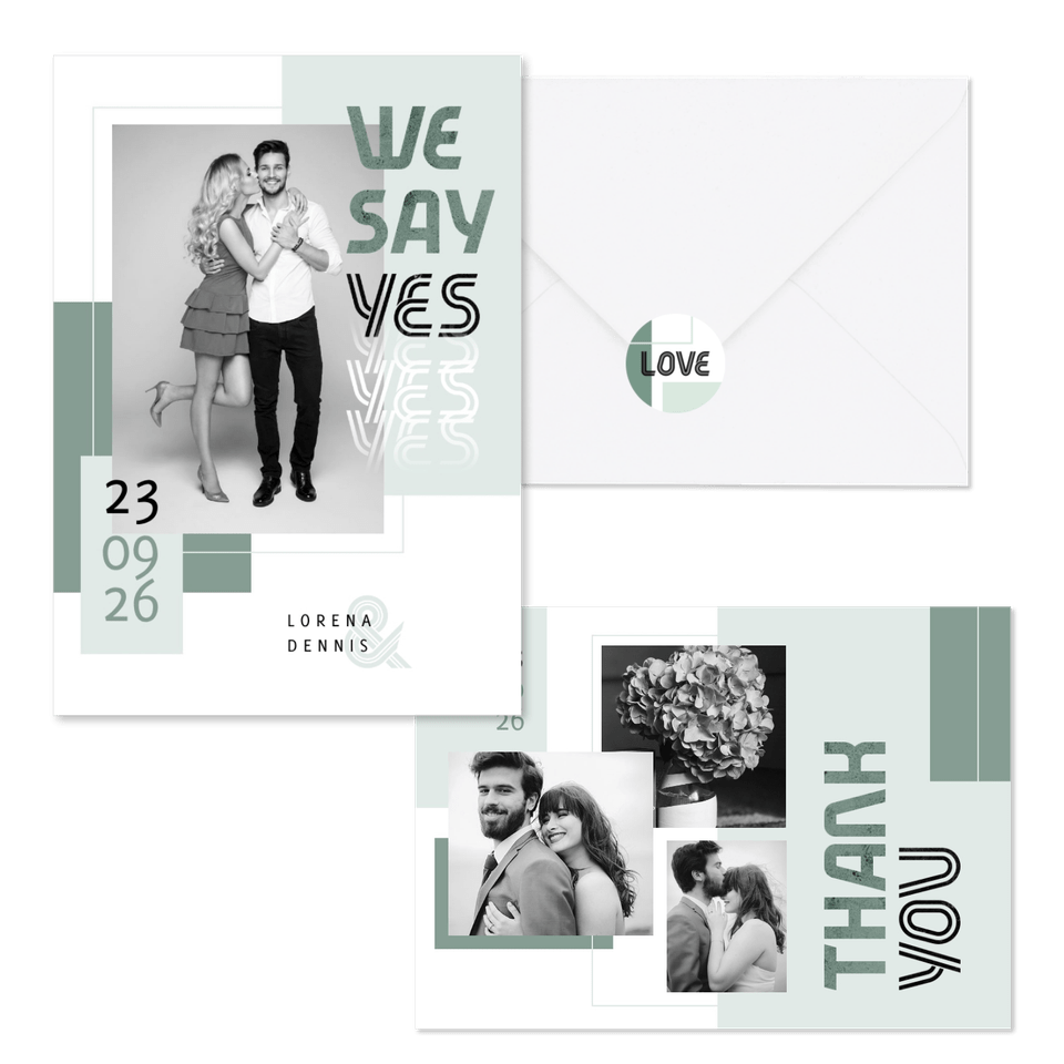 Hochzeitskartenset grafisches Design in Grün