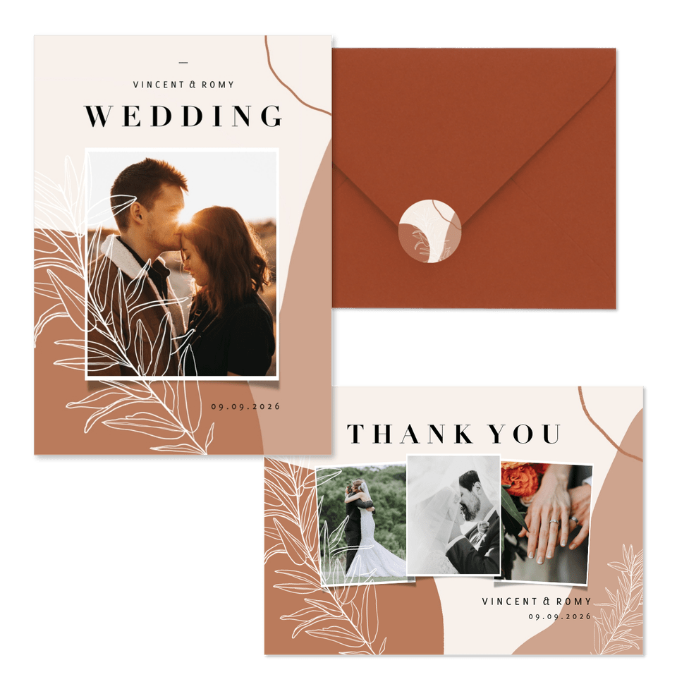 Hochzeitskartenset erdiges Boho mit Zweigen