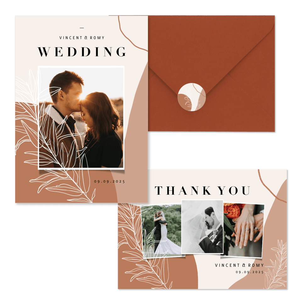 Hochzeitskartenset erdiges Boho mit Zweigen