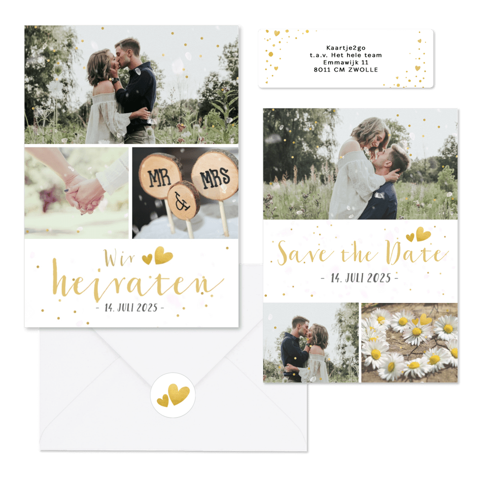 Hochzeitskartenset schlicht goldenes Konfetti