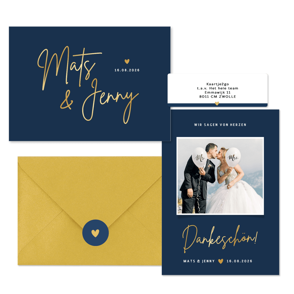 Hochzeitskartenset klassisch in Dunkelblau