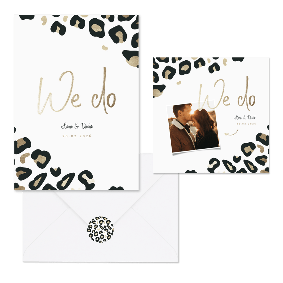 Hochzeitskartenset Leopardenmuster schwarz-gold