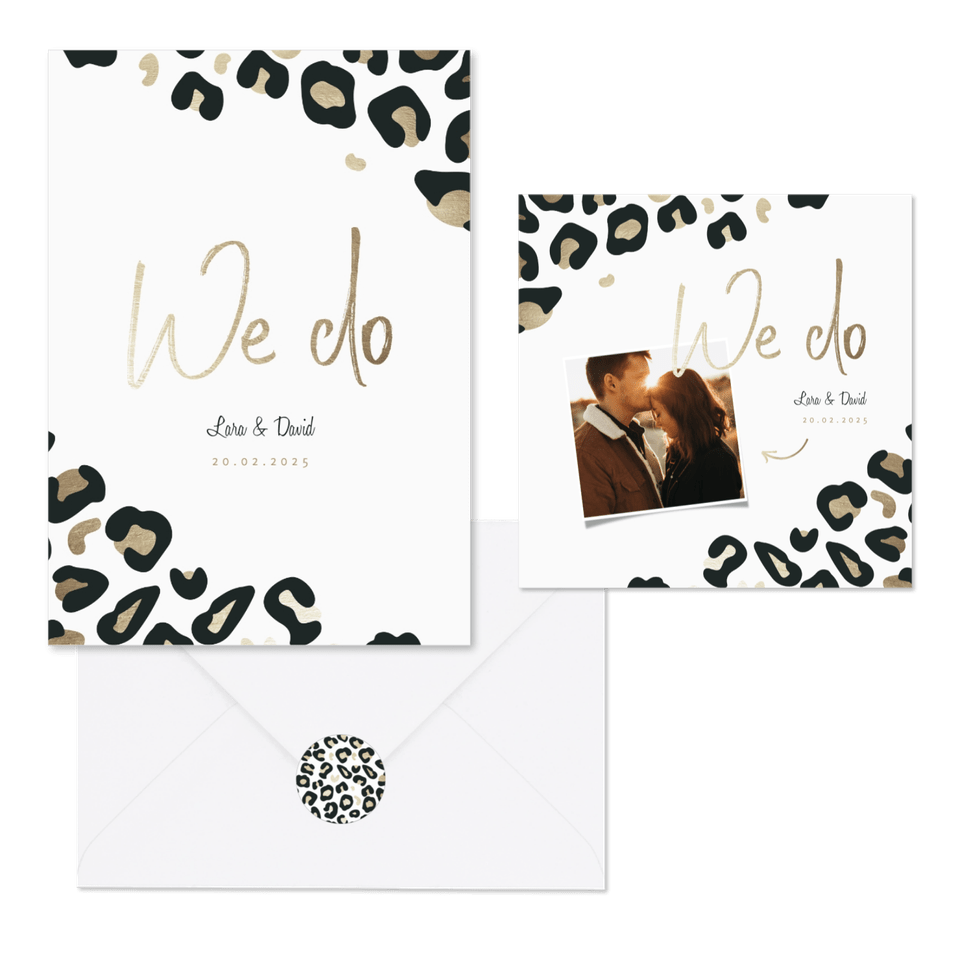 Hochzeitskartenset Leopardenmuster schwarz-gold