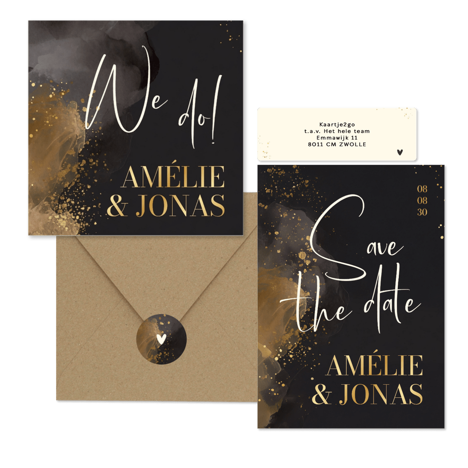 Hochzeit - Grau Aquarell mit Goldklecksen