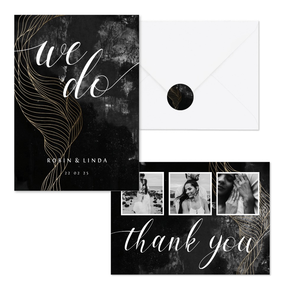 Hochzeitskartenset industriell mit Gold