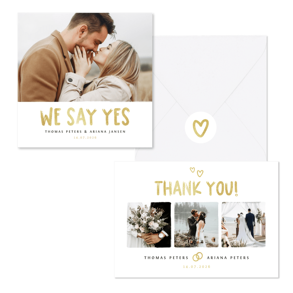 Hochzeitskartenset schlicht Typografie und Doodles