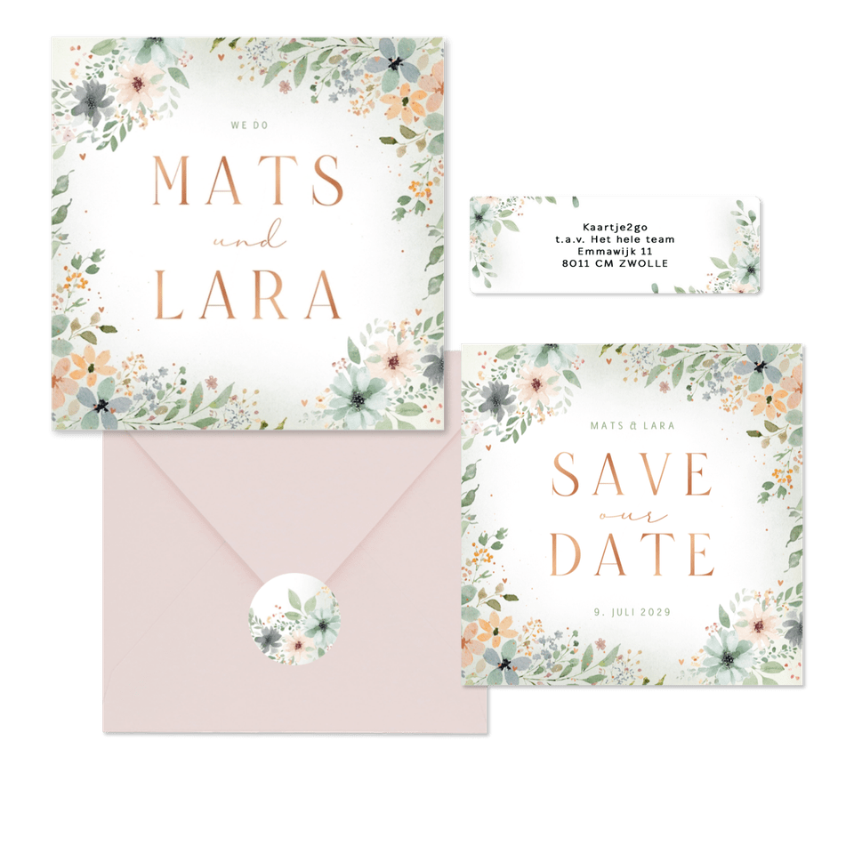 Hochzeitskarten mit Blumenranken in Aquarell